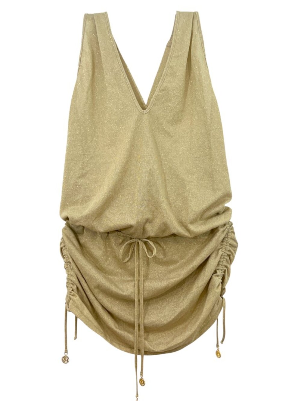Luli Fama Miami Cosita Buena T Back Mini Dress Gold Rush Medium New
